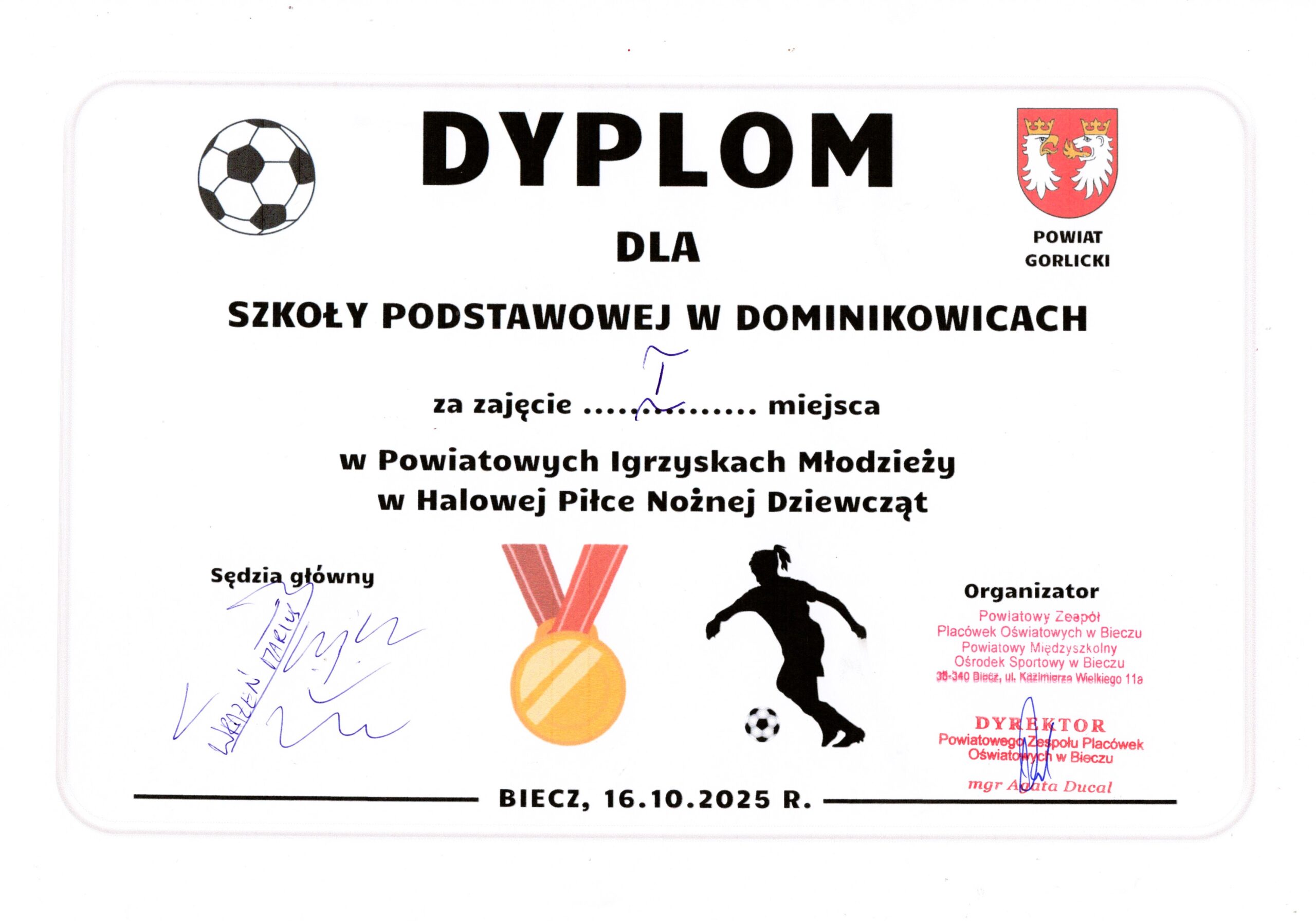 Powiatowe Igrzyska Młodzieży w Halowej Piłce Nożnej Dziewcząt – Biecz, 16.10.2025 r.